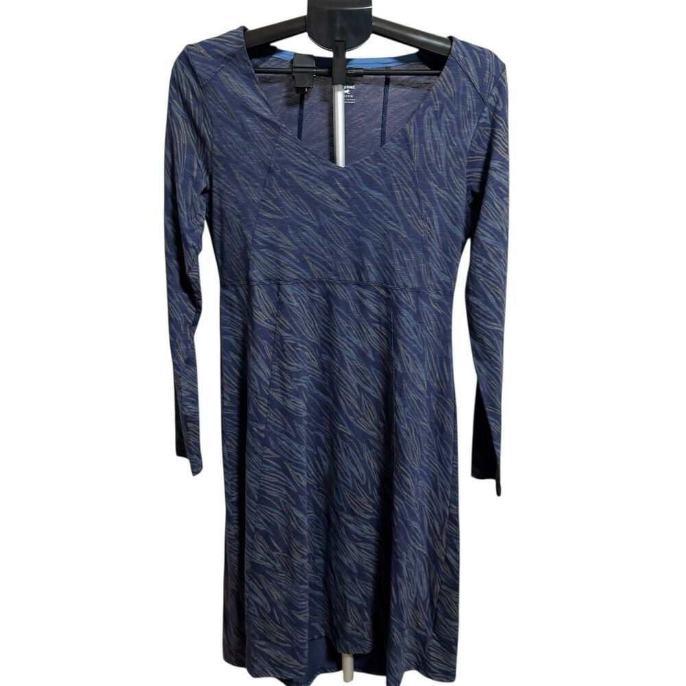 Horny Toad Bellflowerโ Cotton Tencel Blend Long SLeeve Blue Print Dress Womens M